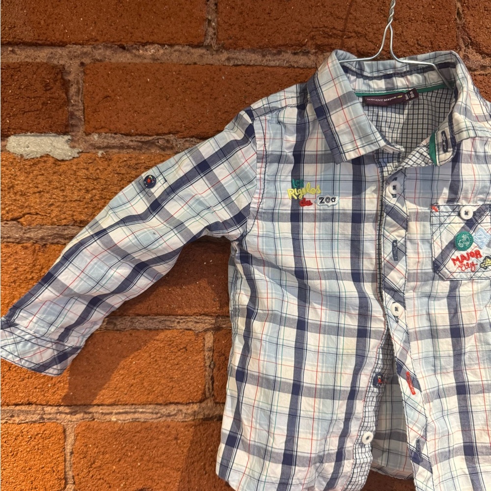 Plaid Kids Button-Down Shirt with Embroidered Accents